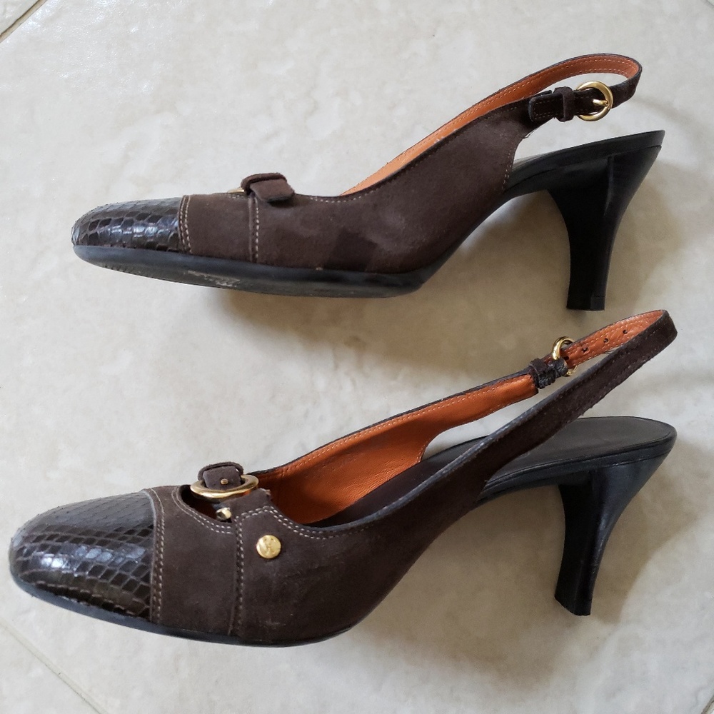 Cole Haan slingback pumps heels 6.5 B brown EUC
